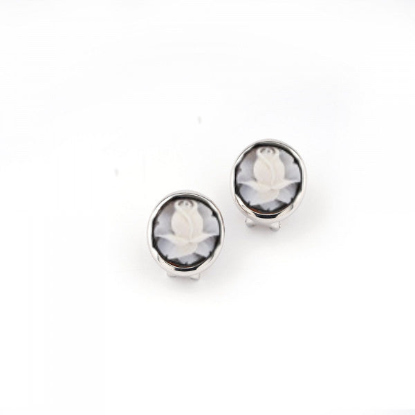 Orecchini Donna Cameo Italiano Argento 925 Fiore Tulipano Medio O25-B