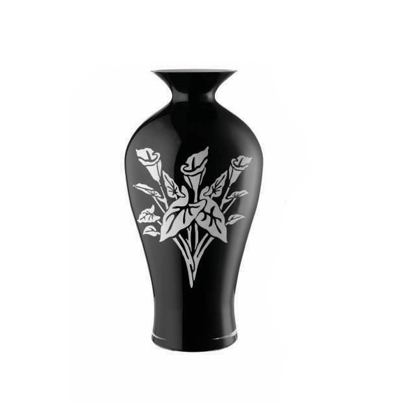 Vaso Onlylux Vetro Garden 42 cm Nero Fiore Bianco OL03115