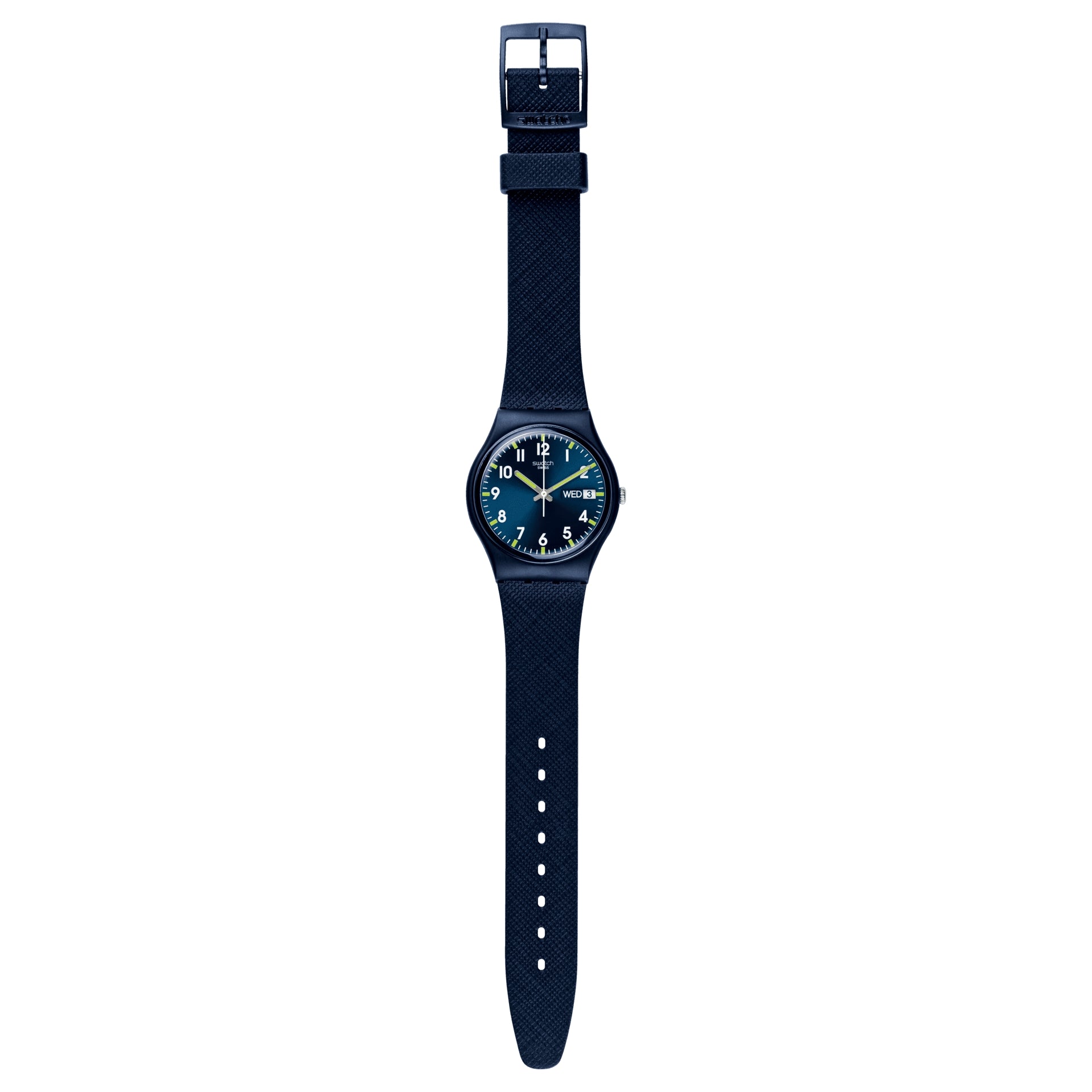 Orologio Uomo Bambino Swatch Quarzo Solo Tempo Doppia Data Numeri Blu SO28N702