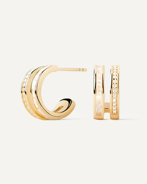 Orecchini Donna PDPaola Argento Dorato 925 Cerchi Doppio Filo Zirconi AR01-968-U