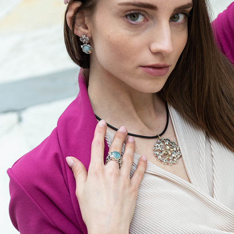 Anello Donna Nemoris Argento 925 Bronzo Rosè Misura 16 Acquamarina BAF29