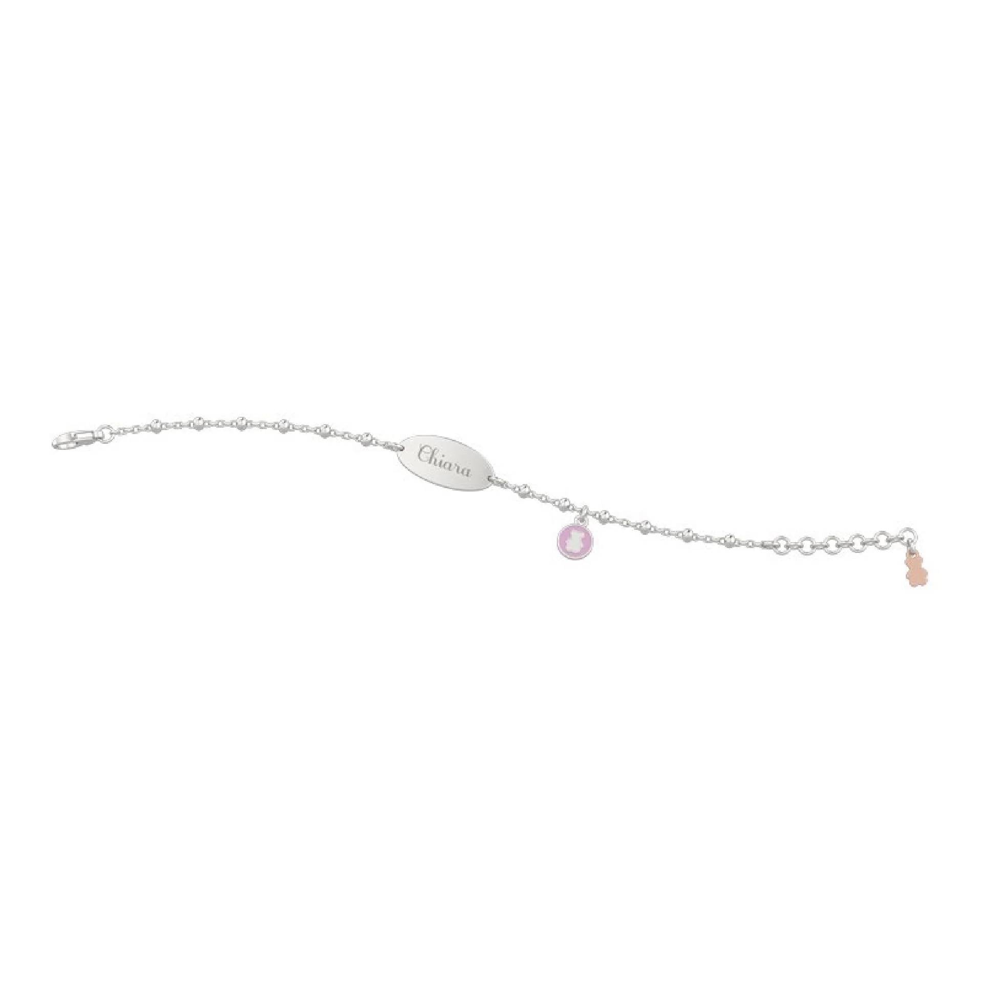 Bracciale Bambino Nanàn Argento 925 Personalizzabile Orsacchiotto Rosa NAN0065