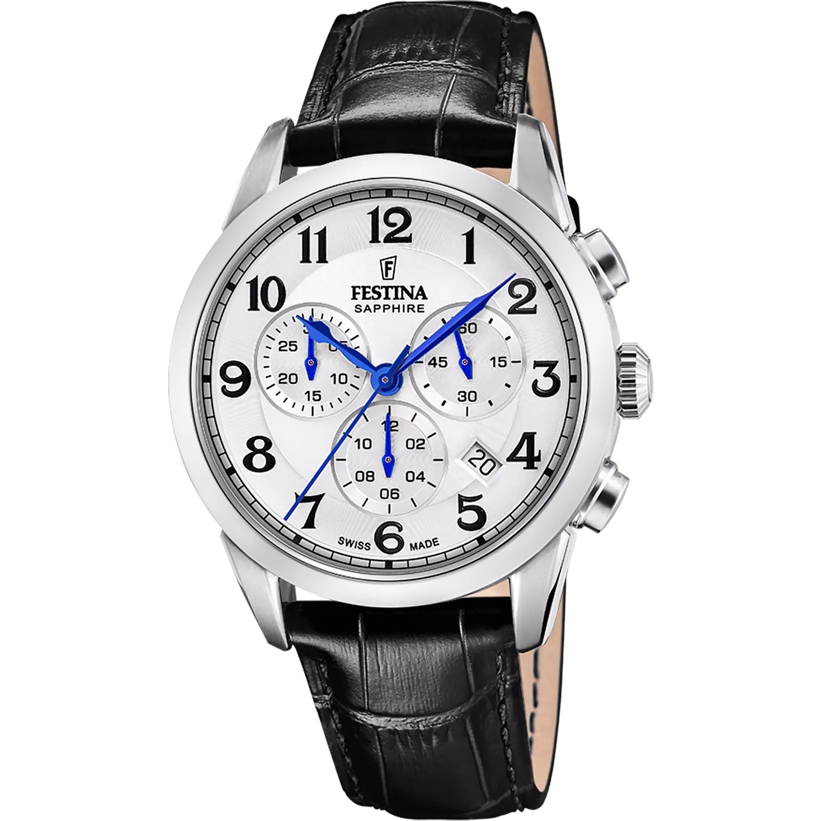 Orologio Uomo Acciaio crono Festina con cinturino pelle Swiss Made F20041/1