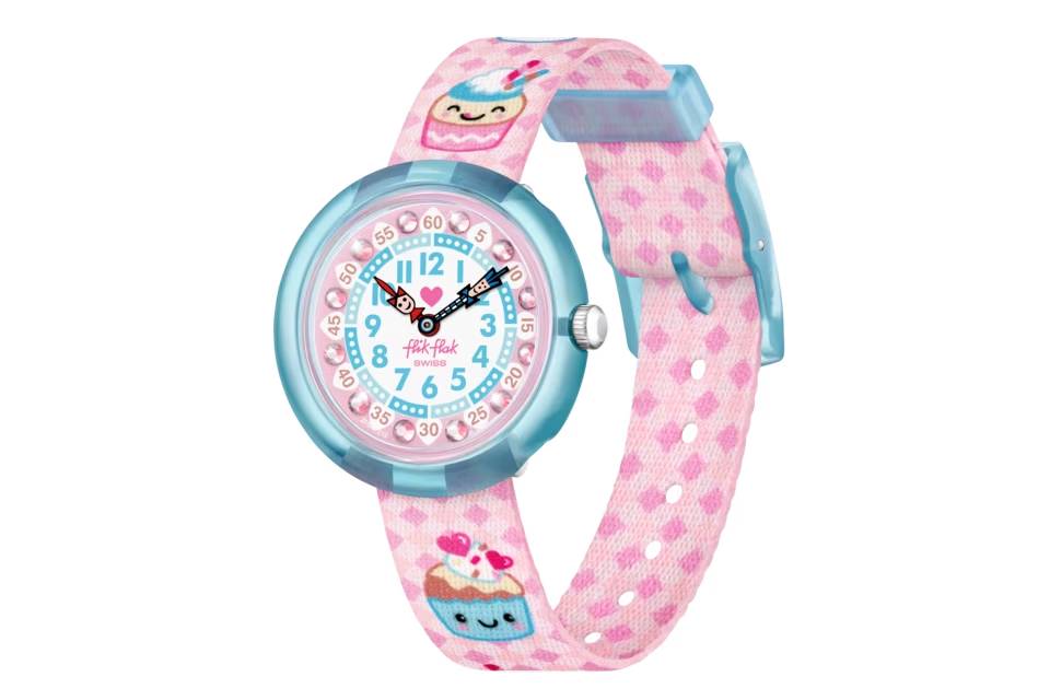Orologio Bambina Swatch Flik Flak Bake It Up Rosa Muffin Zirconi ZFBNP219