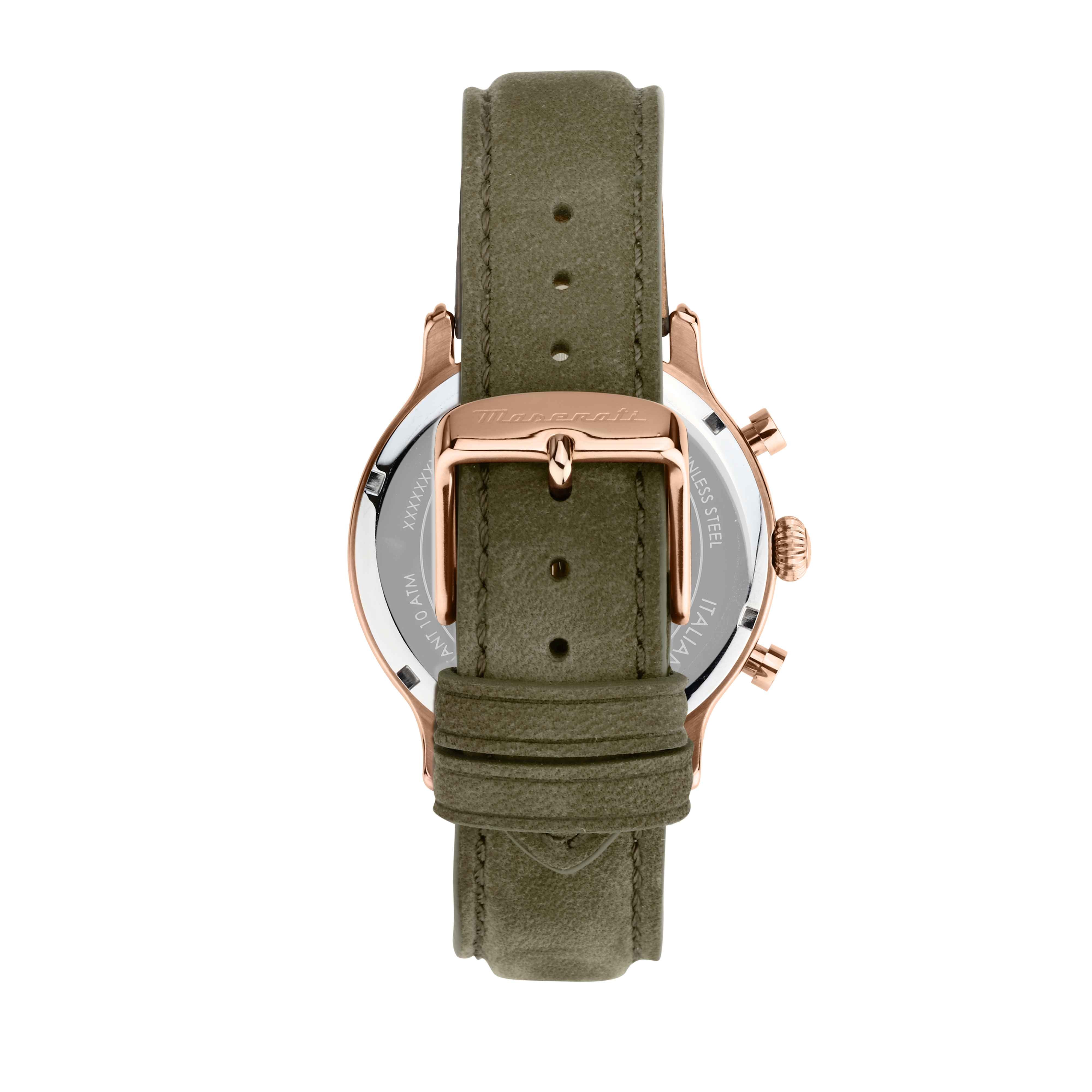 Orologio Uomo Maserati Quarzo Cronografo Acciaio Rosè Pelle Verde R8871633007
