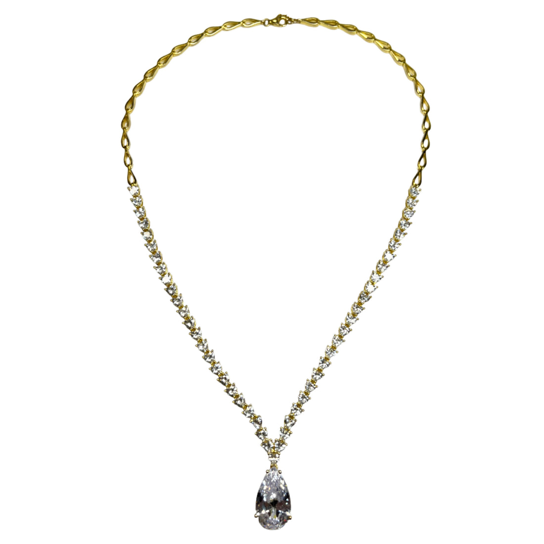 Collana Donna Re Mida Tennis Argento Dorato Zirconi Bianchi Cuore Goccia Pendente