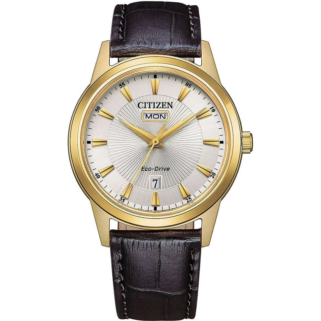 Orologio Uomo Citizen Quarzo Eco-Drive Doppia Data Bianco Acciaio Dorato AW0102-13A