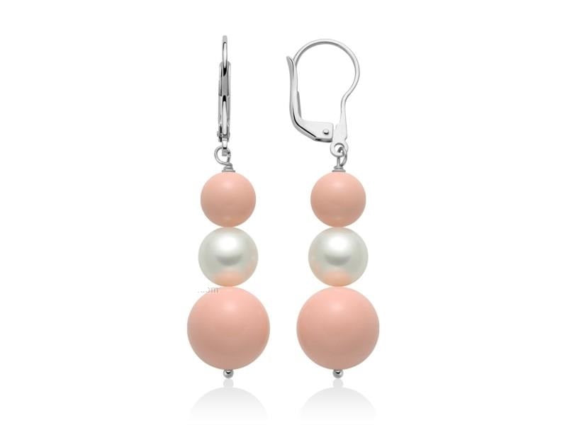 Orecchini Donna Argento 925 Pendenti Miluna Pasta Di Corallo RosA Perla PER2467
