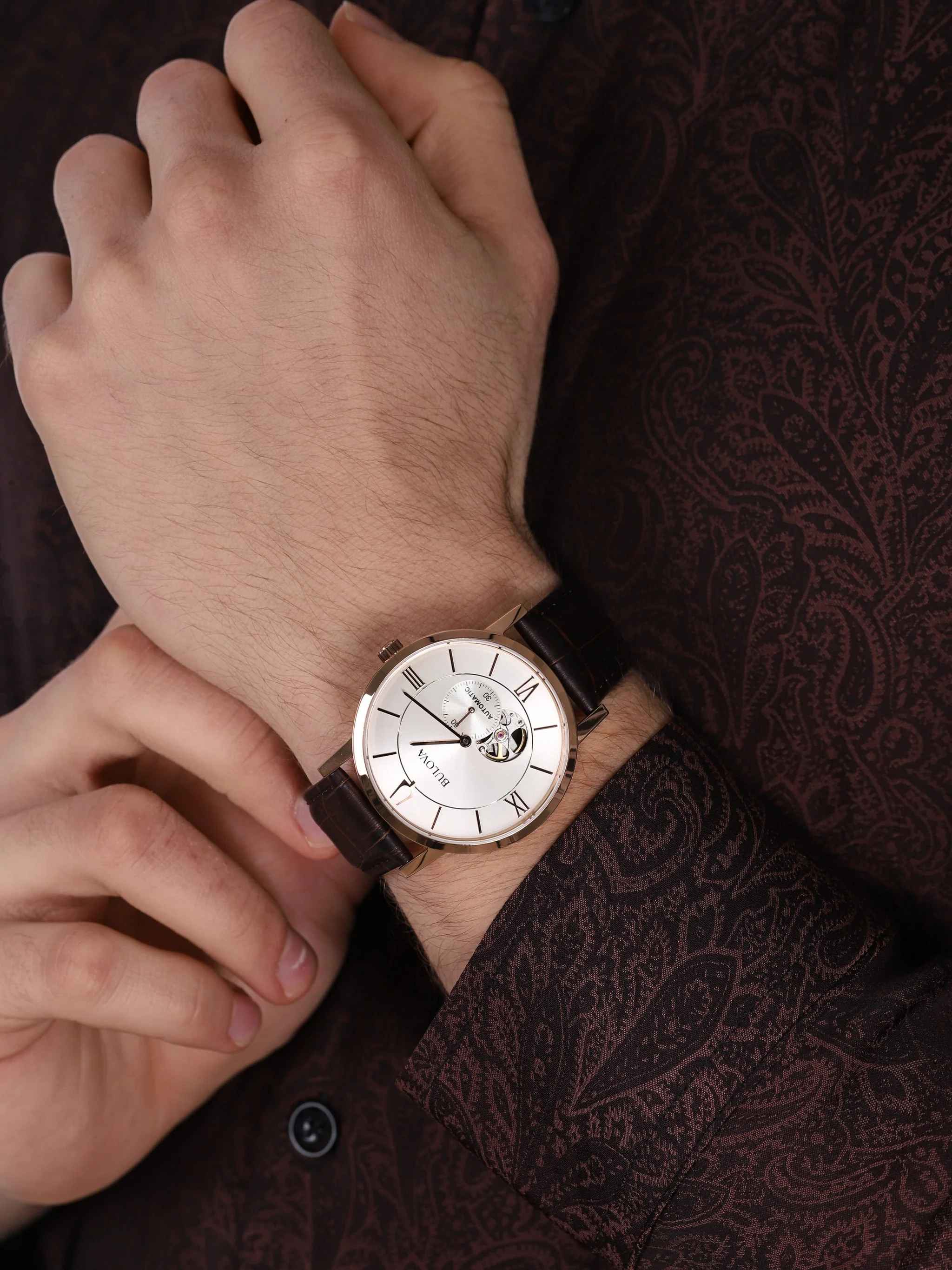 Orologio Uomo Bulova Clipper Automatico Pelle Marrone Acciaio Rosè 97A150
