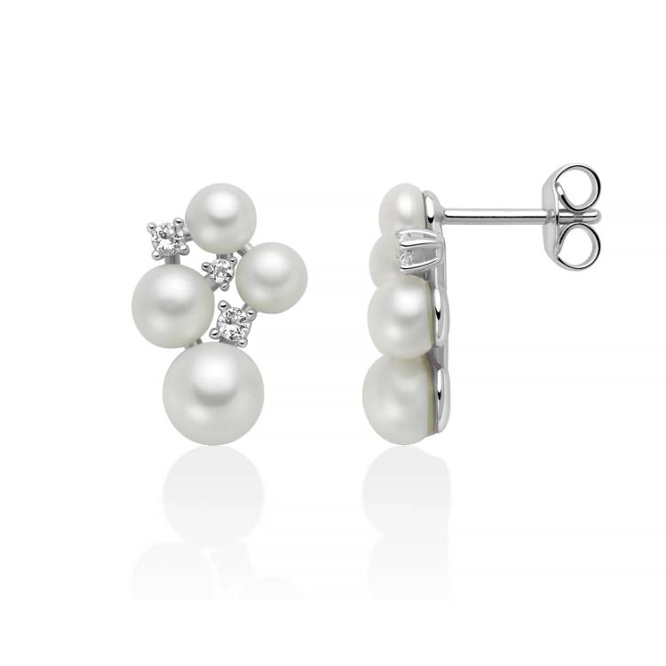 Orecchini Donna Miluna Andromeda Argento 925 Perle Topazi Bianchi PER2893