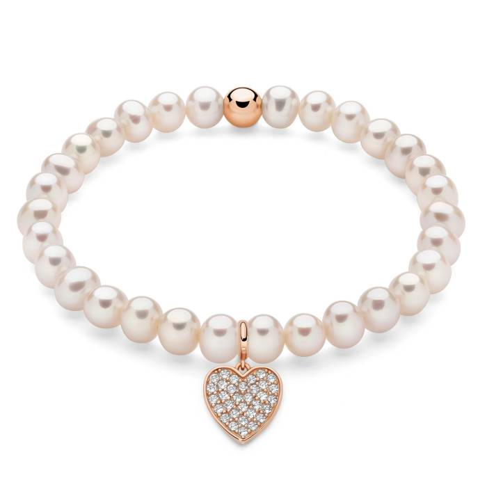 Bracciale Donna Miluna Perle Elastico Cuore Rosè Topazi PBR3587R