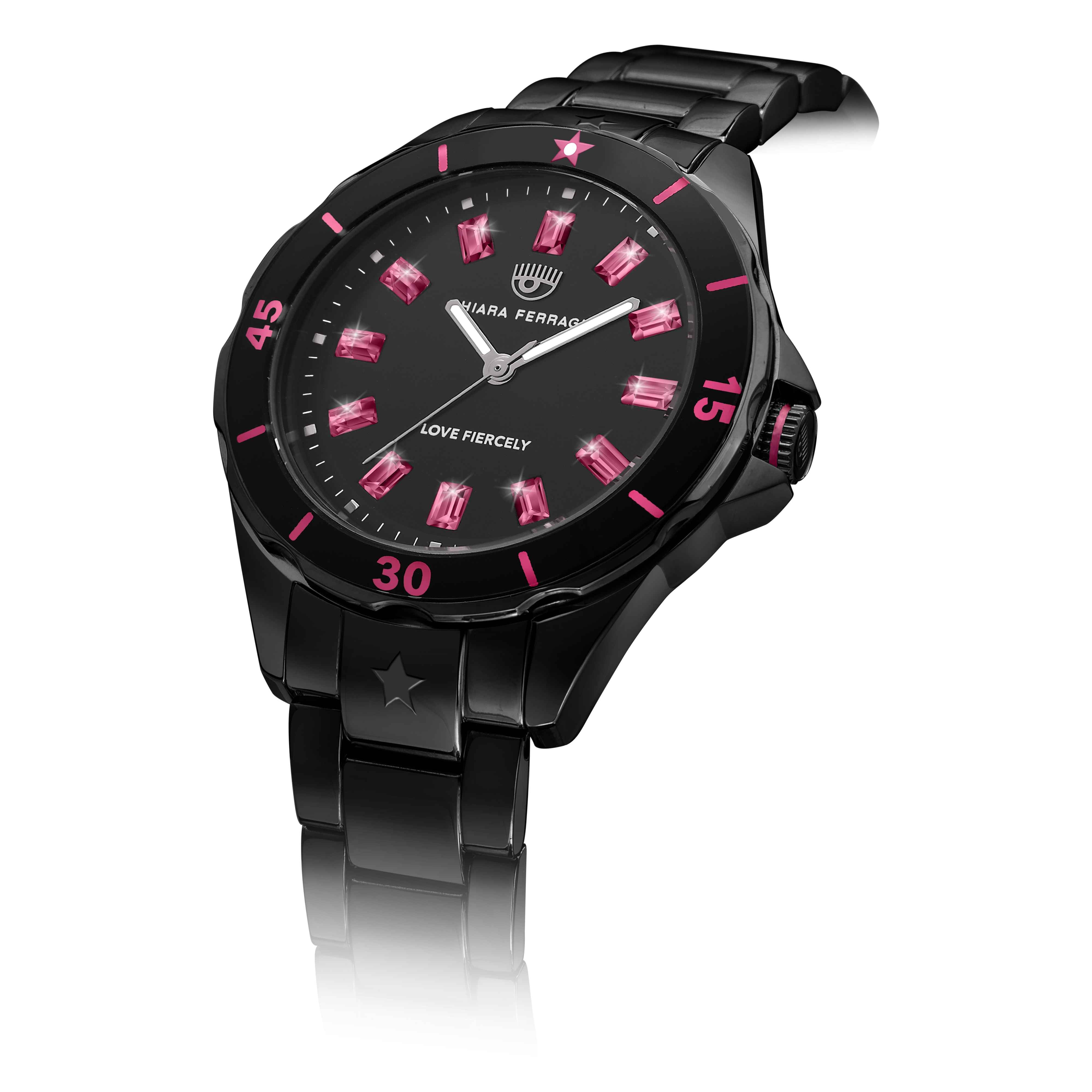 Orologio Donna Chiara Ferragni Quarzo Solo Tempo Acciaio Nero Zirconi Rosa
