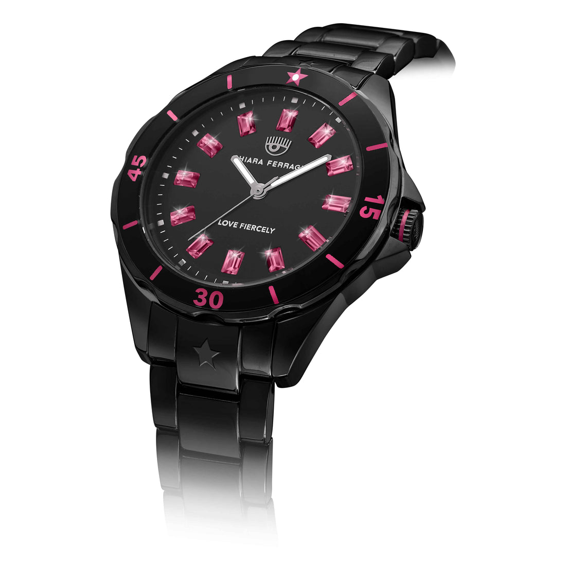 Orologio Donna Chiara Ferragni Quarzo Solo Tempo Acciaio Nero Zirconi Rosa