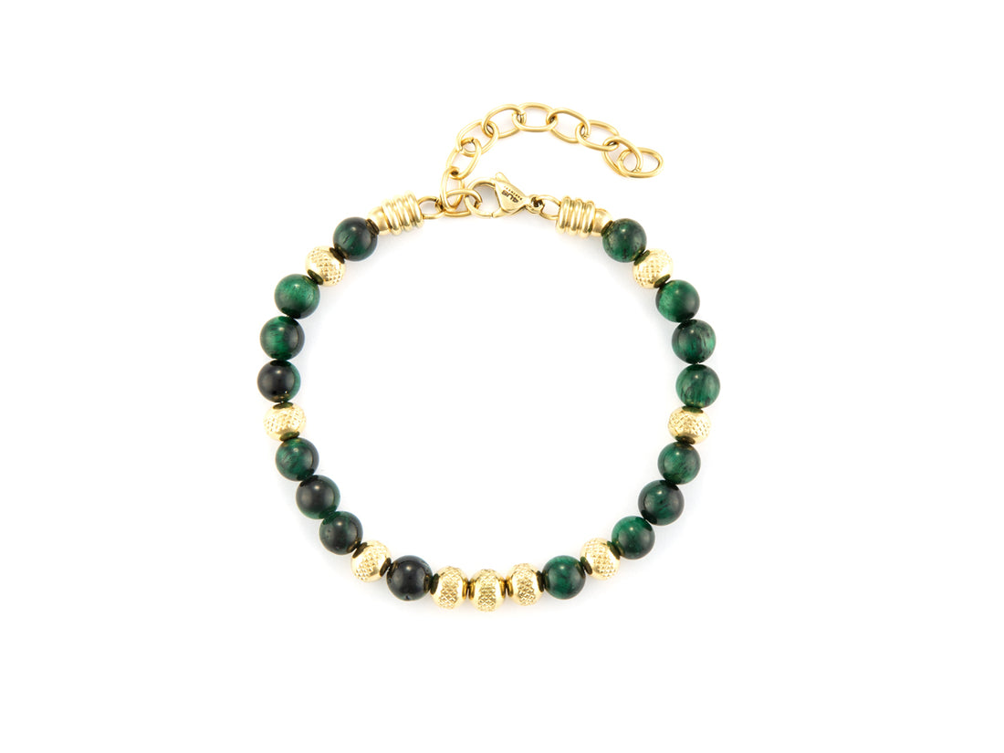 Bracciale Uomo Acciaio dorato 4US Cesare Paciotti Occhio di tigre verde 4UBR6760