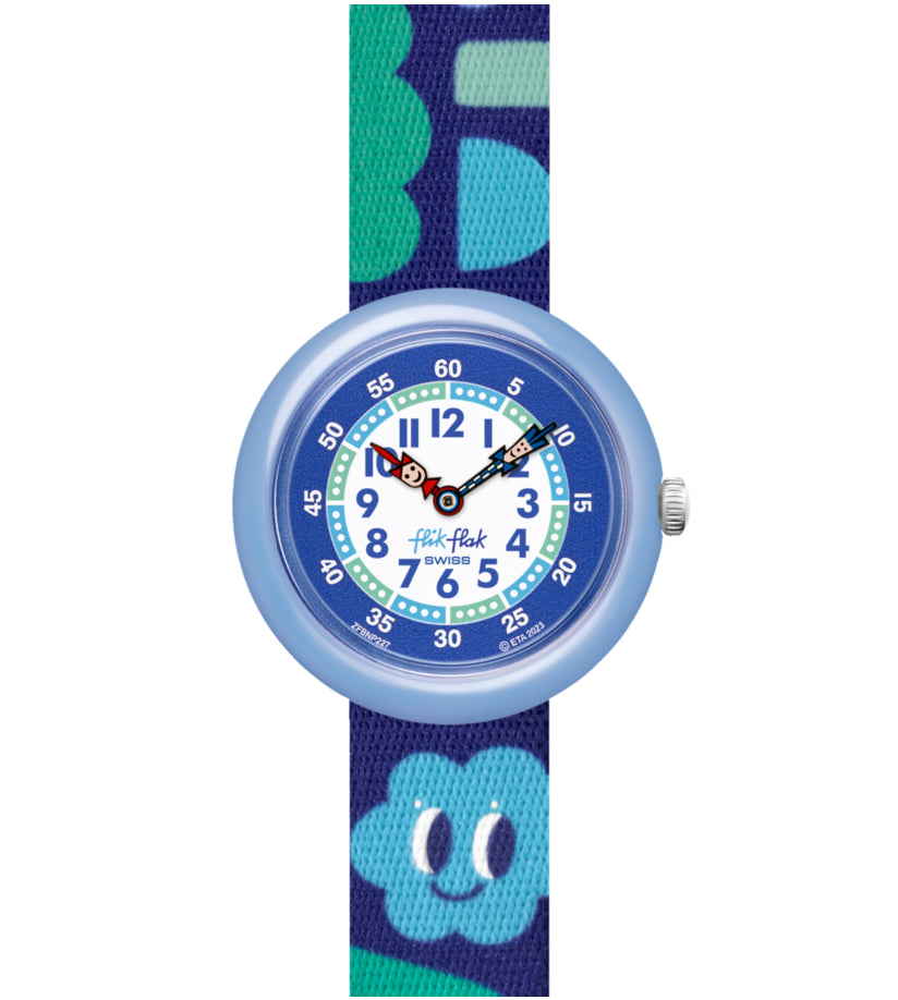 Orologio Bambino Swatch Flik Flak Smiling Clouds Blu Verde ZFBNP227