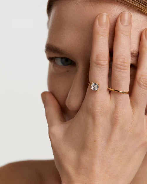 Anello Donna PDPaola Argento Dorato 925 Doppio Dito Zircone Bianco AN01-A27-14