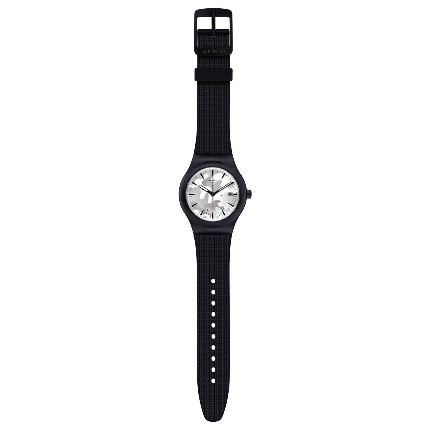 Orologio Uomo Gomma Resina Swatch Automatico Sistem Kamu Nero Bianco SUTB407