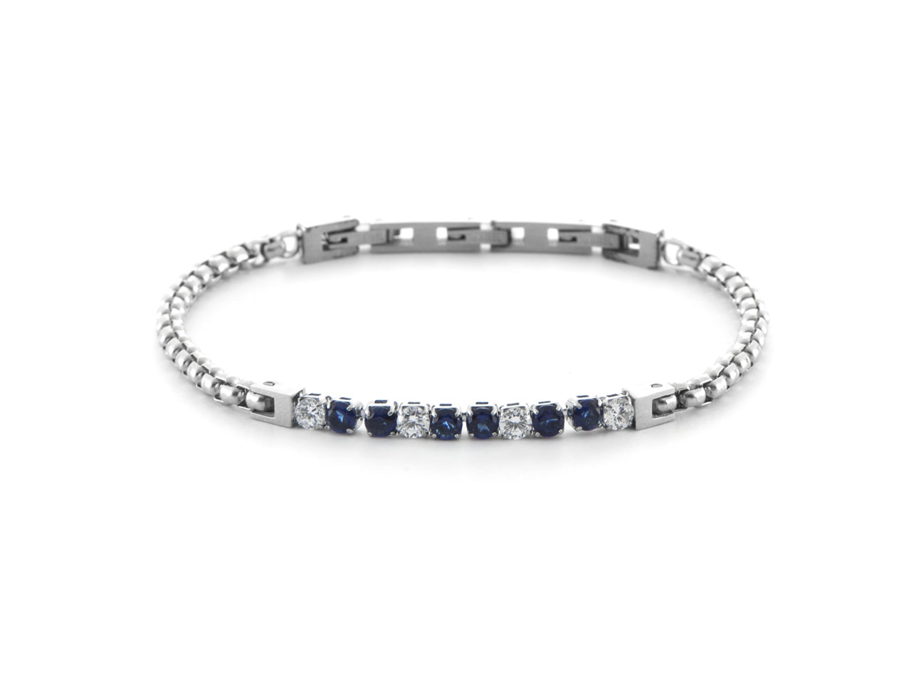 Bracciale Uomo 4US Cesare Paciotti Tennis Acciaio Zirconi Blu e Bianchi 4UBR6431