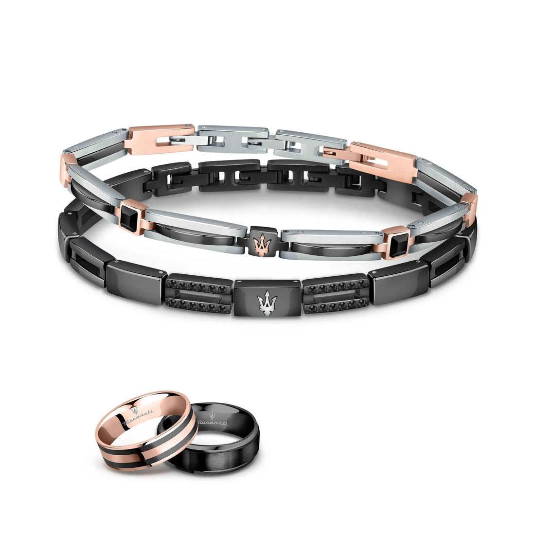 Bracciale Uomo Maserati Acciaio Nero Traforato Ceramica Nera Zirconi Neri JM223ATZ21