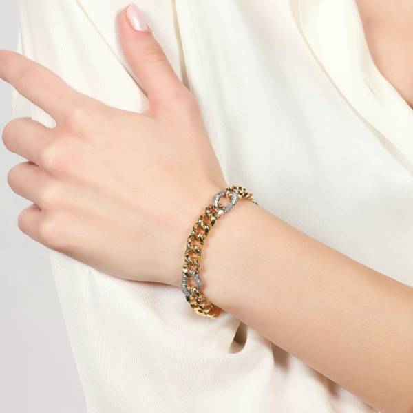 Bracciale Donna Unoaerre Bicolore Groumetta Zirconi Bianchi 587411
