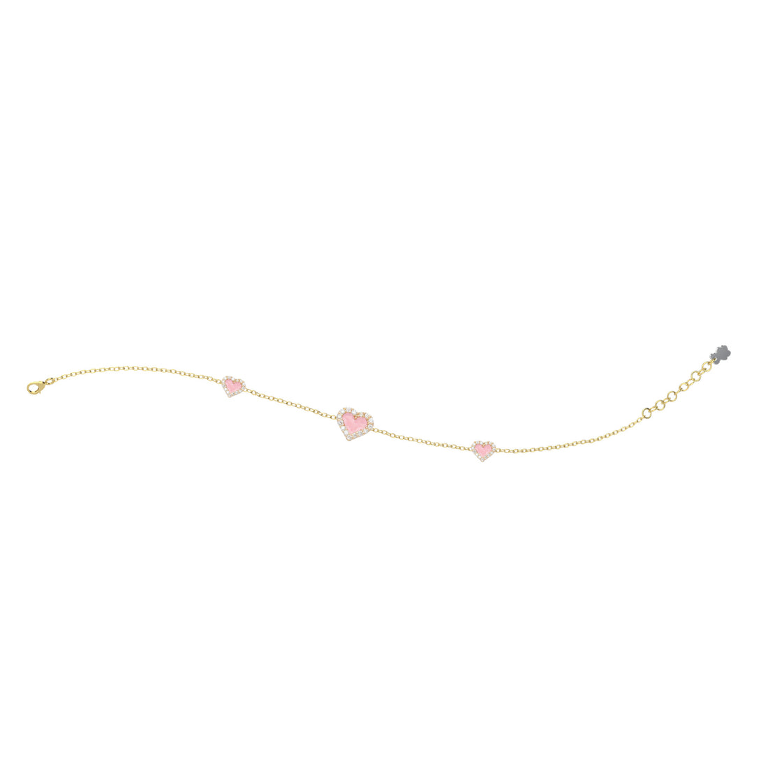 Bracciale Bambina Nanàn Argento Dorato 925 Cuori Smalto Rosa Zirconi NAN0470