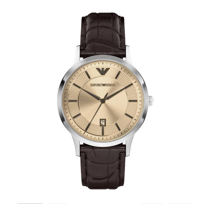 Orologio Uomo Emporio Armani Quarzo Data Bronzo Cinturino Pelle Marrone AR11783
