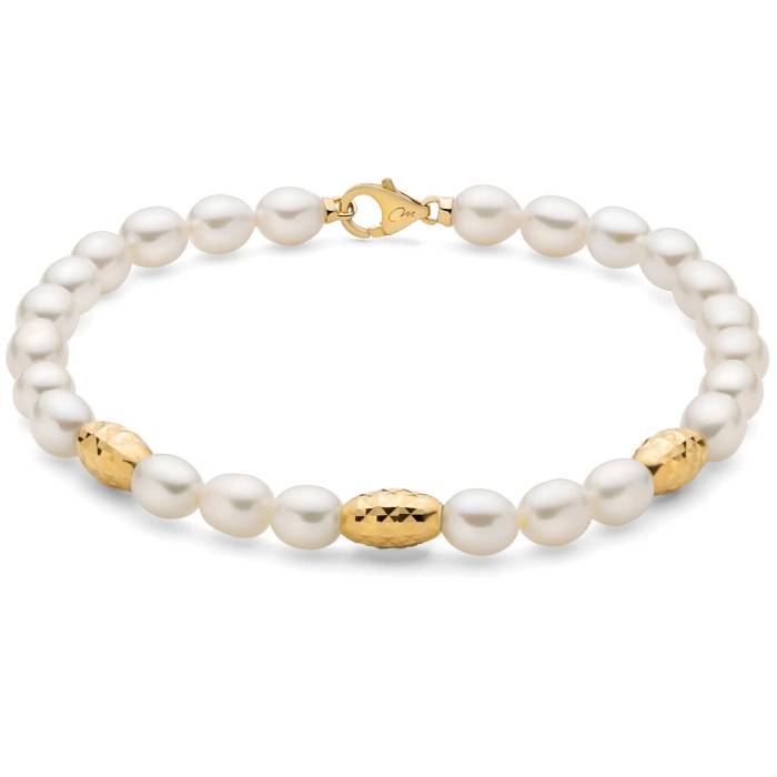 Bracciale Donna Miluna Perle Pepite Argento Dorato Diamantato PBR3639G
