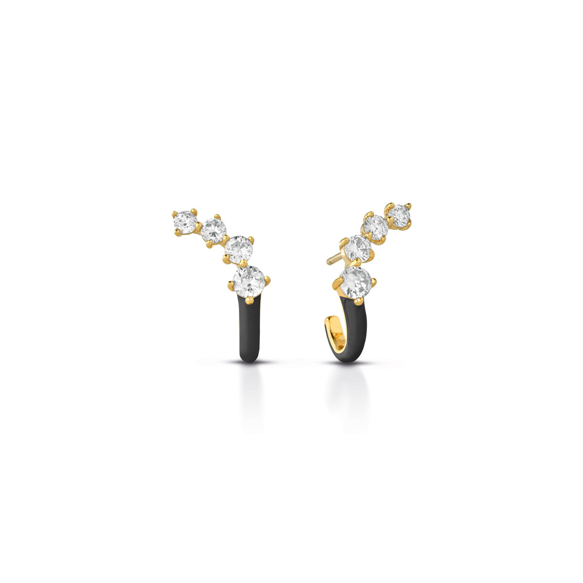 Orecchini Donna Kulto 925 Argento Dorato 925 Smalto Nero Zirconi Bianchi KE925-22