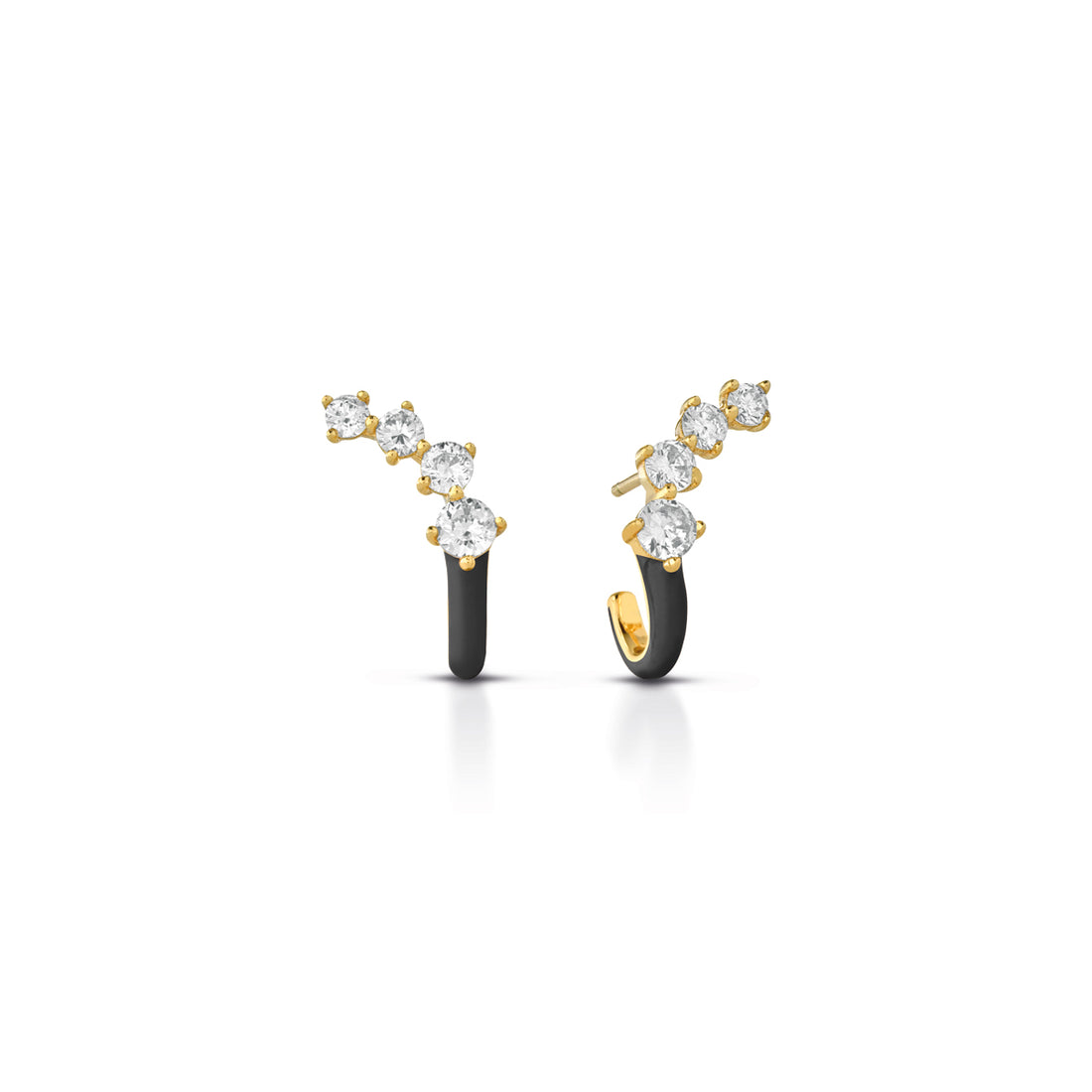 Orecchini Donna Kulto 925 Argento Dorato 925 Smalto Nero Zirconi Bianchi KE925-22