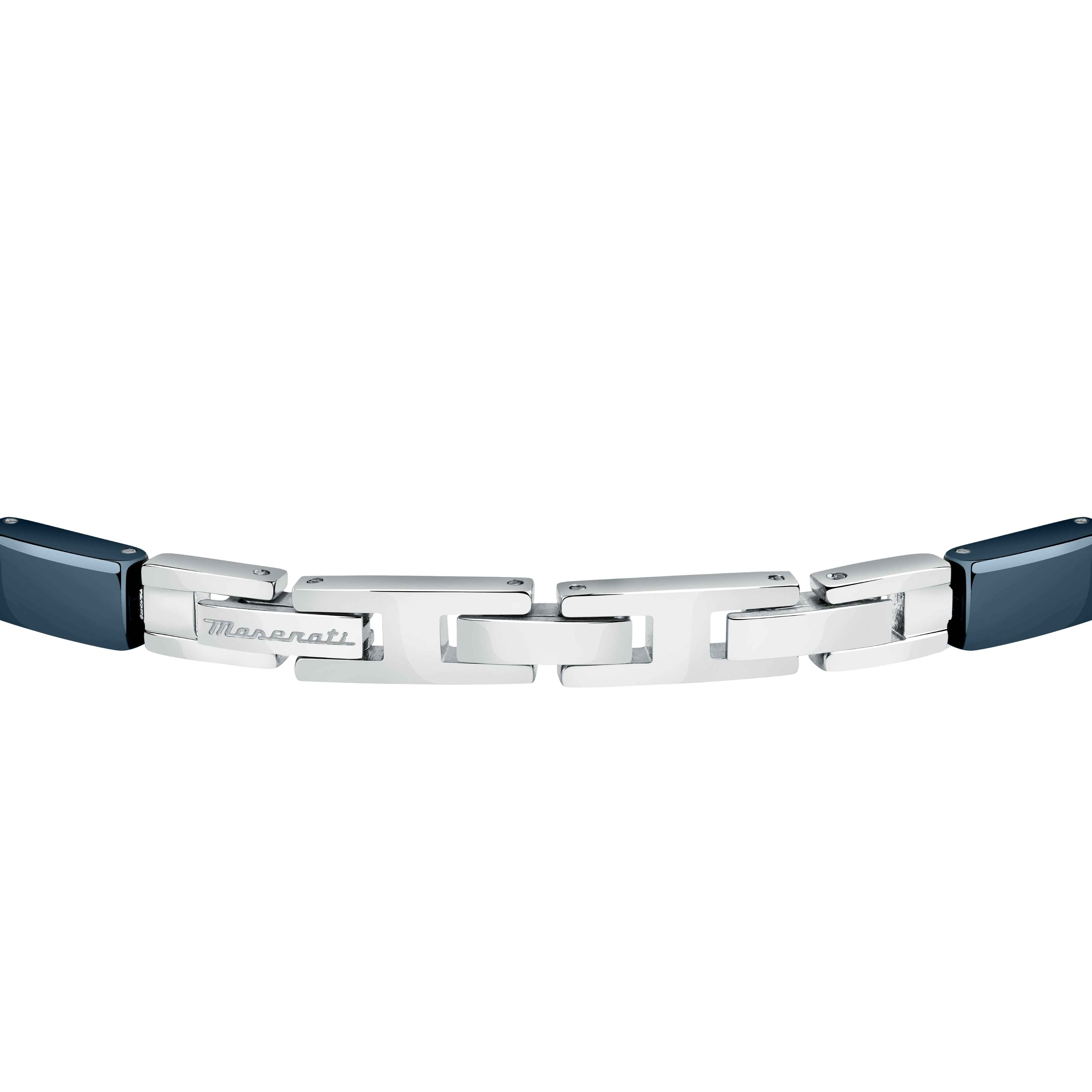 Bracciale Uomo Maserati Acciaio Traforato Ceramica Blu Zirconi Bianchi JM223ATZ23