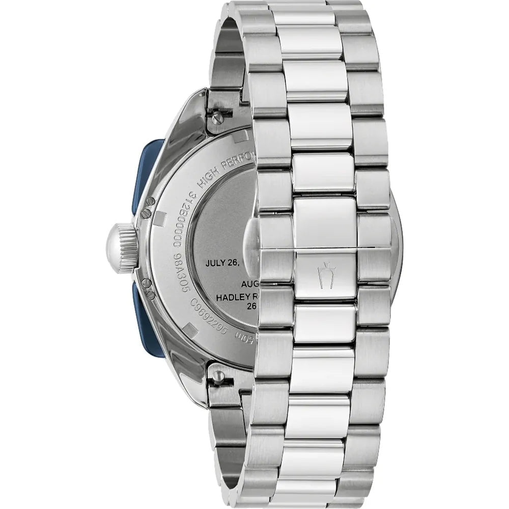 Orologio Uomo Bulova Lunar Pilot Acciaio Quarzo Cronografo Panda Bianco Blu 98A305