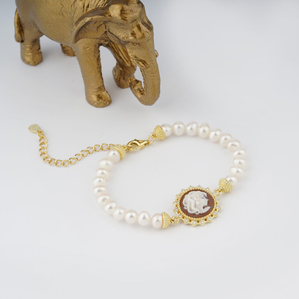 Bracciale Donna Cameo Italiano Argento Dorato 925 Dea Perle B11-G