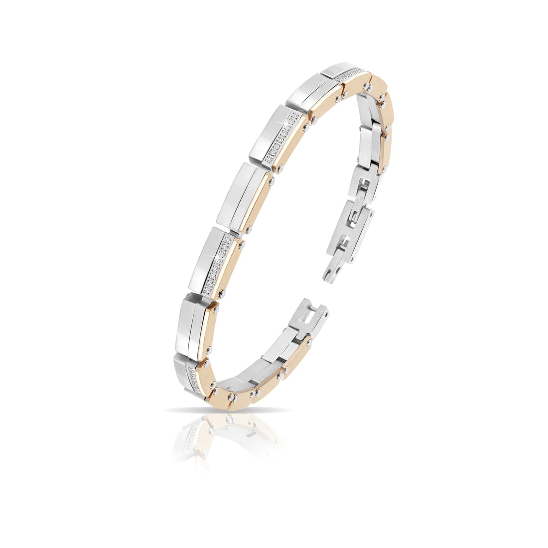Bracciale Uomo Arkano Semirigido Acciaio Bicolore Rosè Pietre Naturali BA19R1B