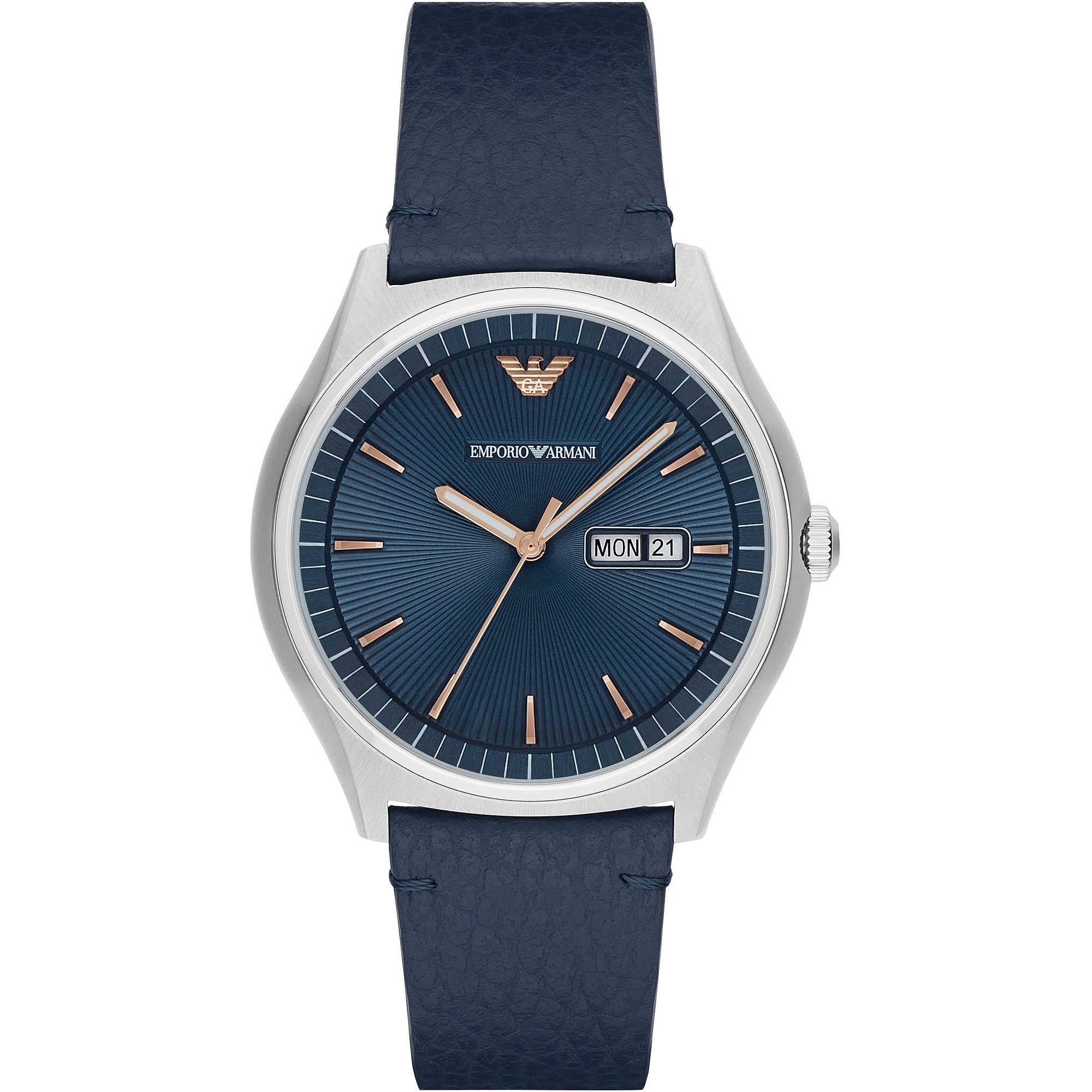 Orologio Uomo Emporio Armani Classic Cinturino Pelle Blu Fondo Blu AR1978