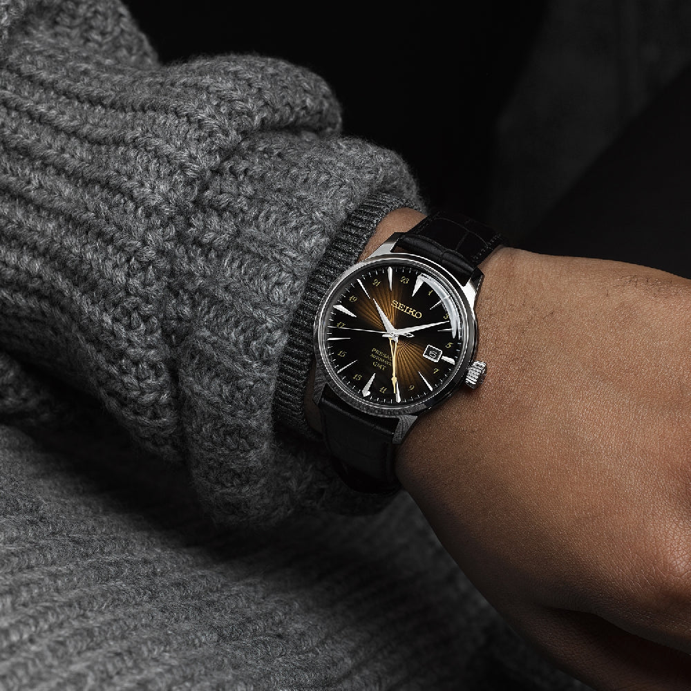 Orologio Uomo Seiko Presage Cocktail Rusty Nail Pelle Nero GMT SSK039J1
