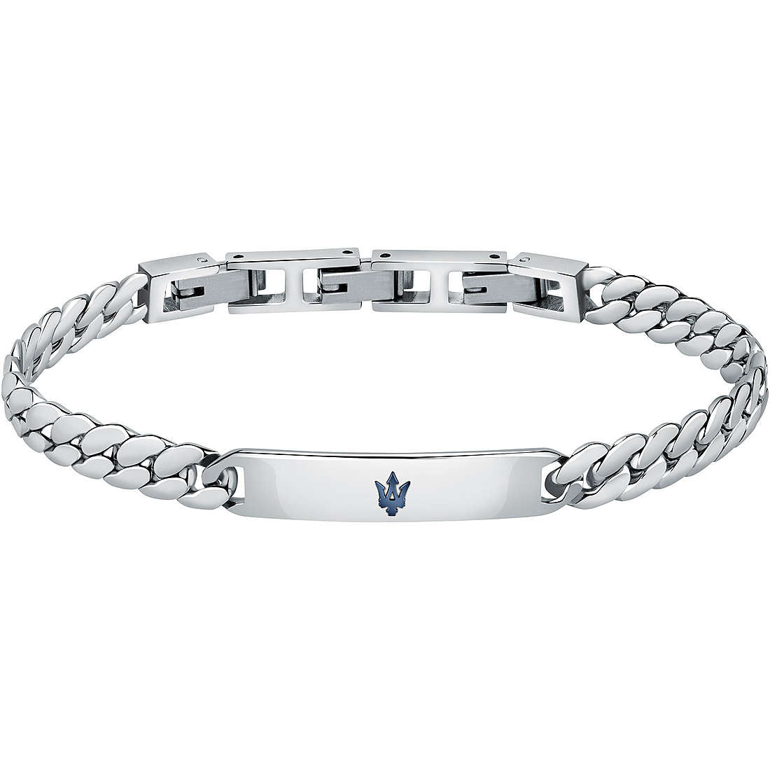 Bracciale Uomo Maserati Acciaio Catena Groumette Targhetta Logo Blu JM222AVD05