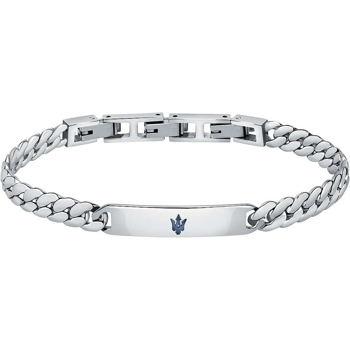 Bracciale Uomo Maserati Acciaio Catena Groumette Targhetta Logo Blu JM222AVD05