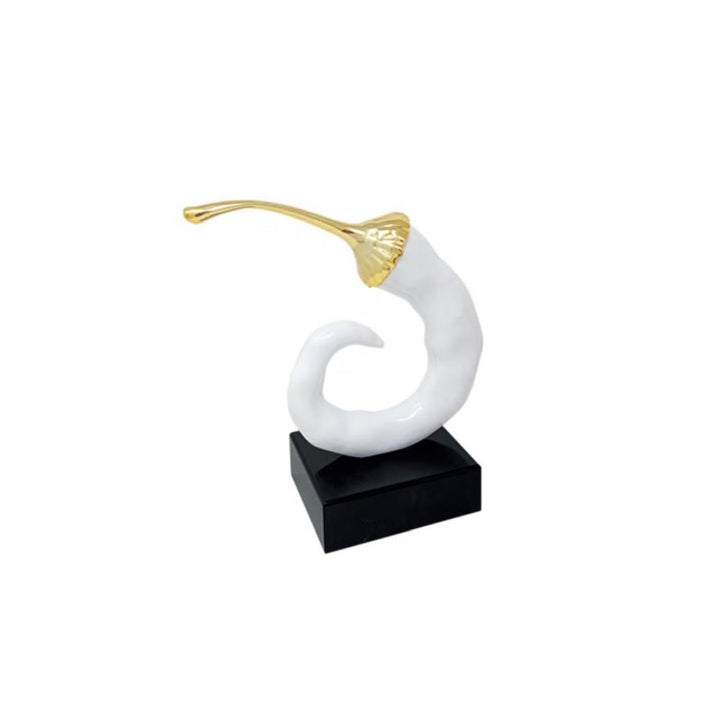 Scultura Peperoncino Bianco Oro Piccolo 7x8 cm Base Nera BPP0338