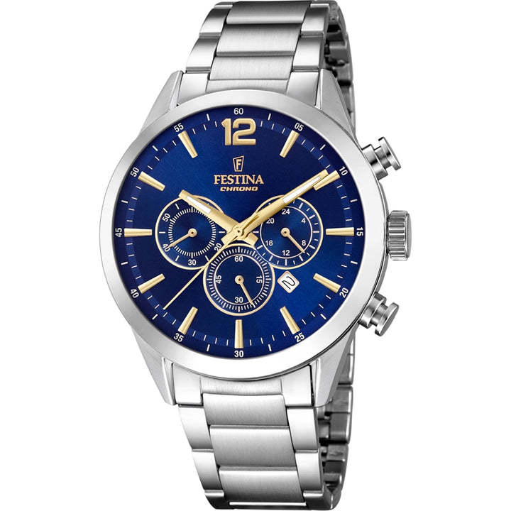 Orologio Uomo Festina Quarzo Cronografo Acciaio Blu Dorato F20343/2