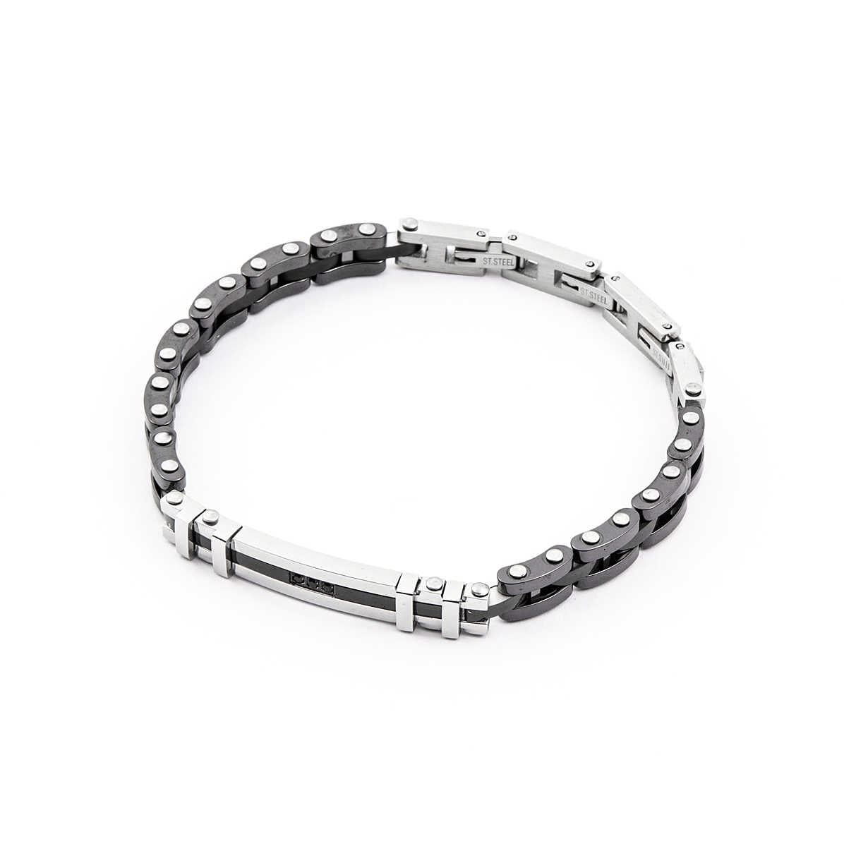 Bracciale Uomo 4US Cesare Paciotti  acciaio con maglie ceramica nera 4UBR4120