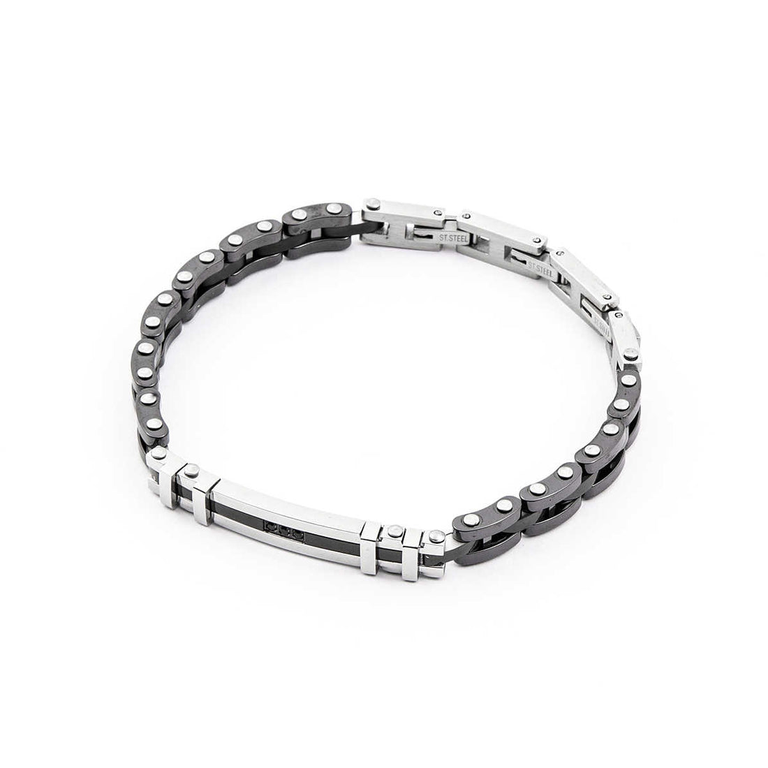 Bracciale Uomo 4US Cesare Paciotti  acciaio con maglie ceramica nera 4UBR4120