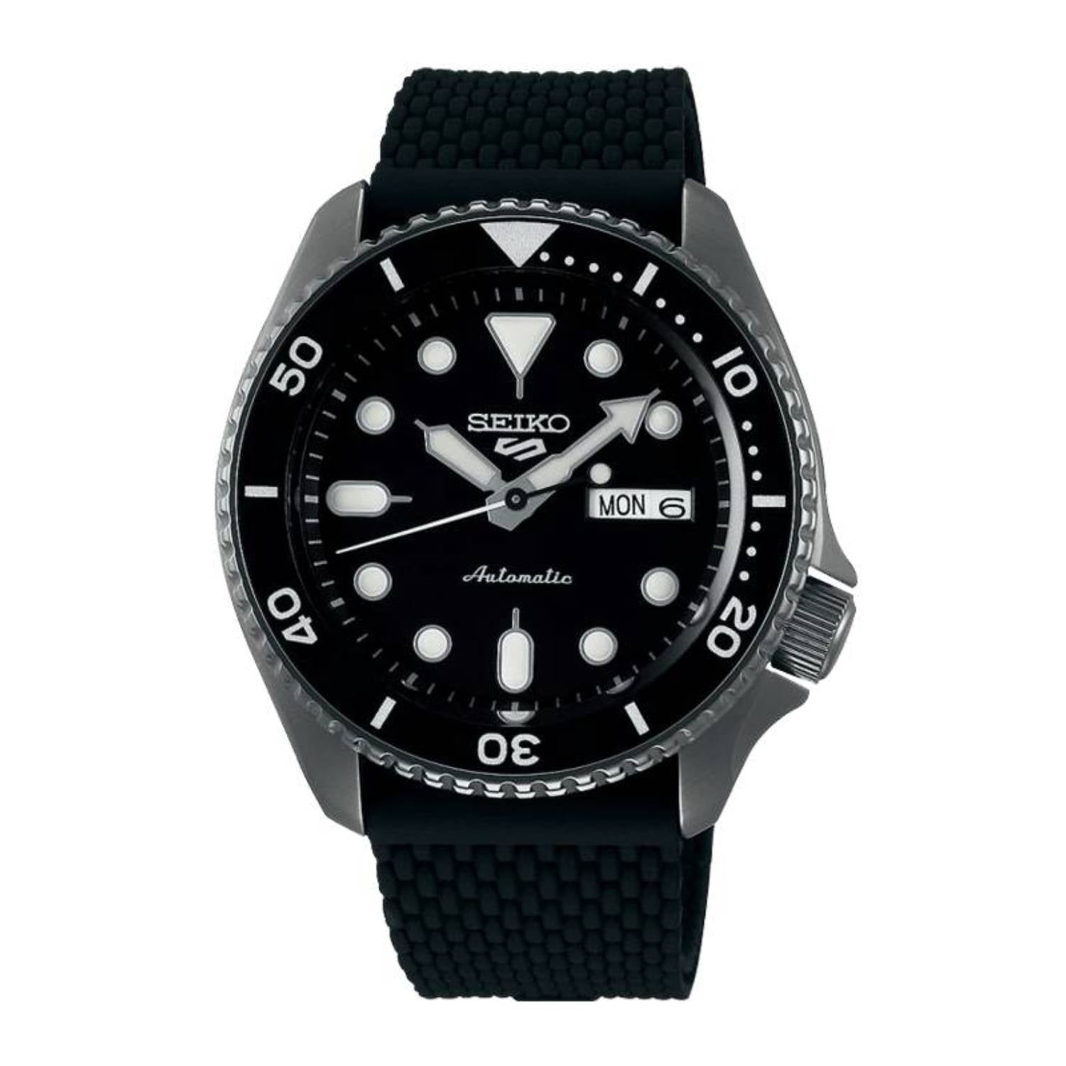 Orologio Uomo Acciaio SEIKO 5 Sport 43mm Automatico Doppia Data Total Black