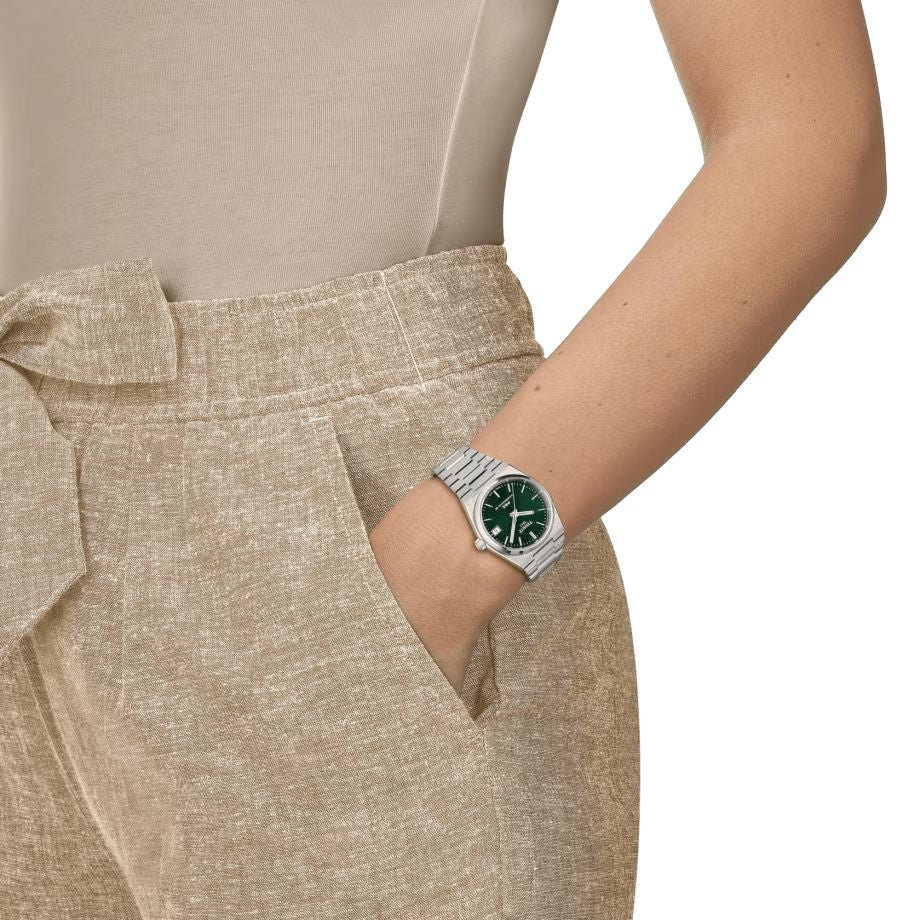 Orologio Unisex Tissot Acciaio Prx 35 mm Verde Powermatic 80 Data T1372071109100