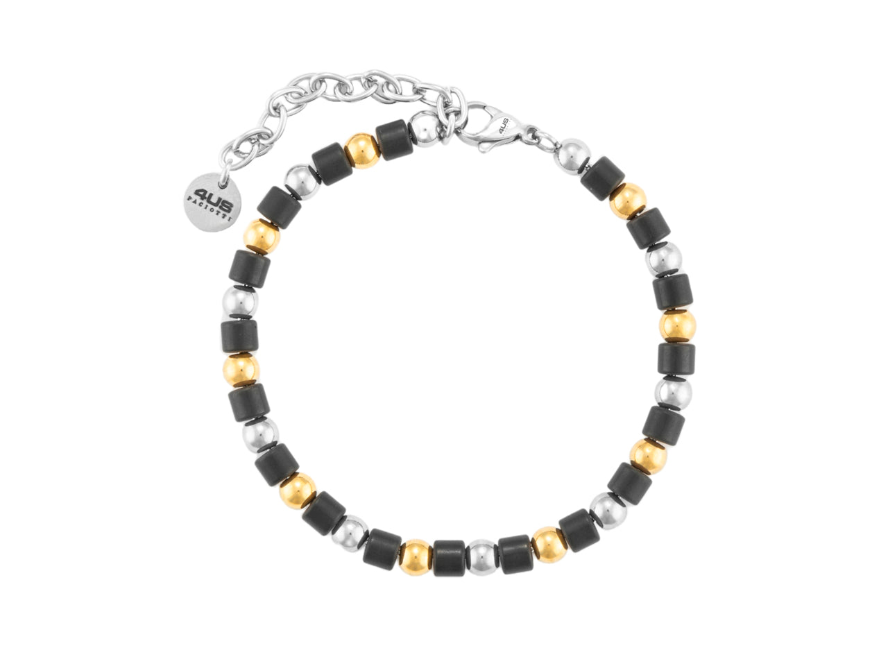 Bracciale Uomo 4US Cesare Paciotti Acciaio bicolore e barilotti in pvd Nero 4UBR7004