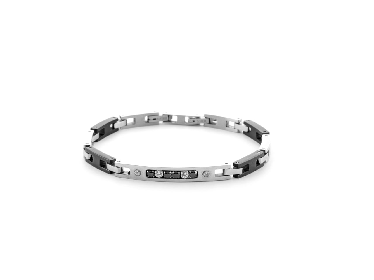 Bracciale Uomo 4US Cesare Paciotti  Acciaio Zirconi Neri e Bianchi 4UBR6734