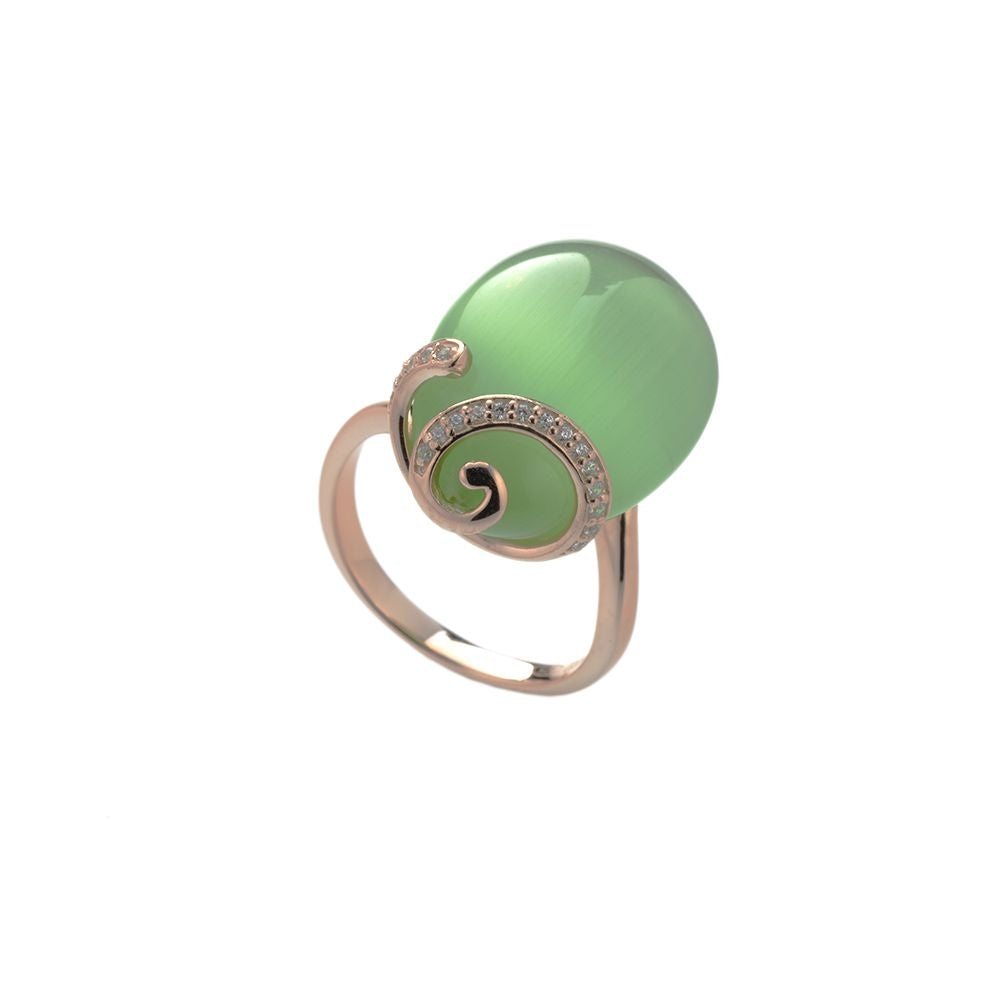 Anello Tsar in Argento con occhio di gatto verde e Zirconi – Olga – R1201GR