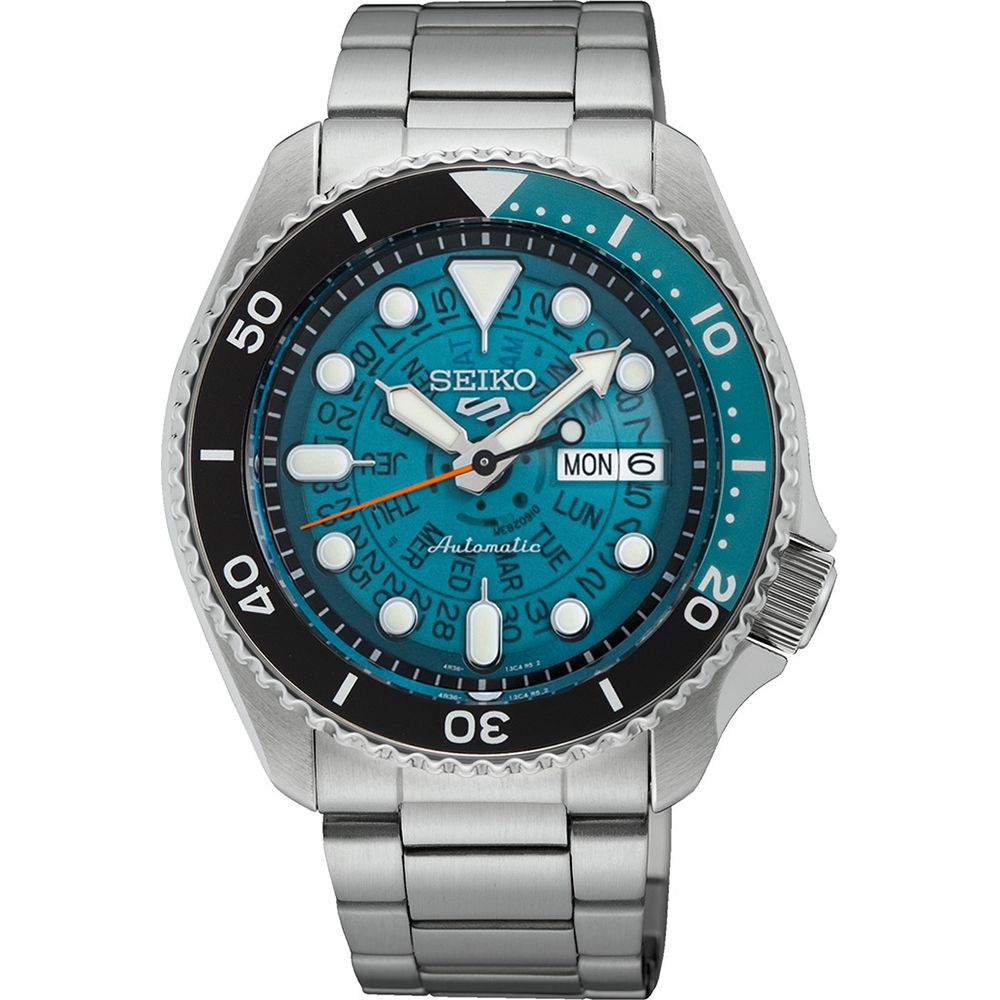 Orologio Uomo Seiko 5 Acciaio Time Sonar Automatico Doppia Data SRPJ45K1