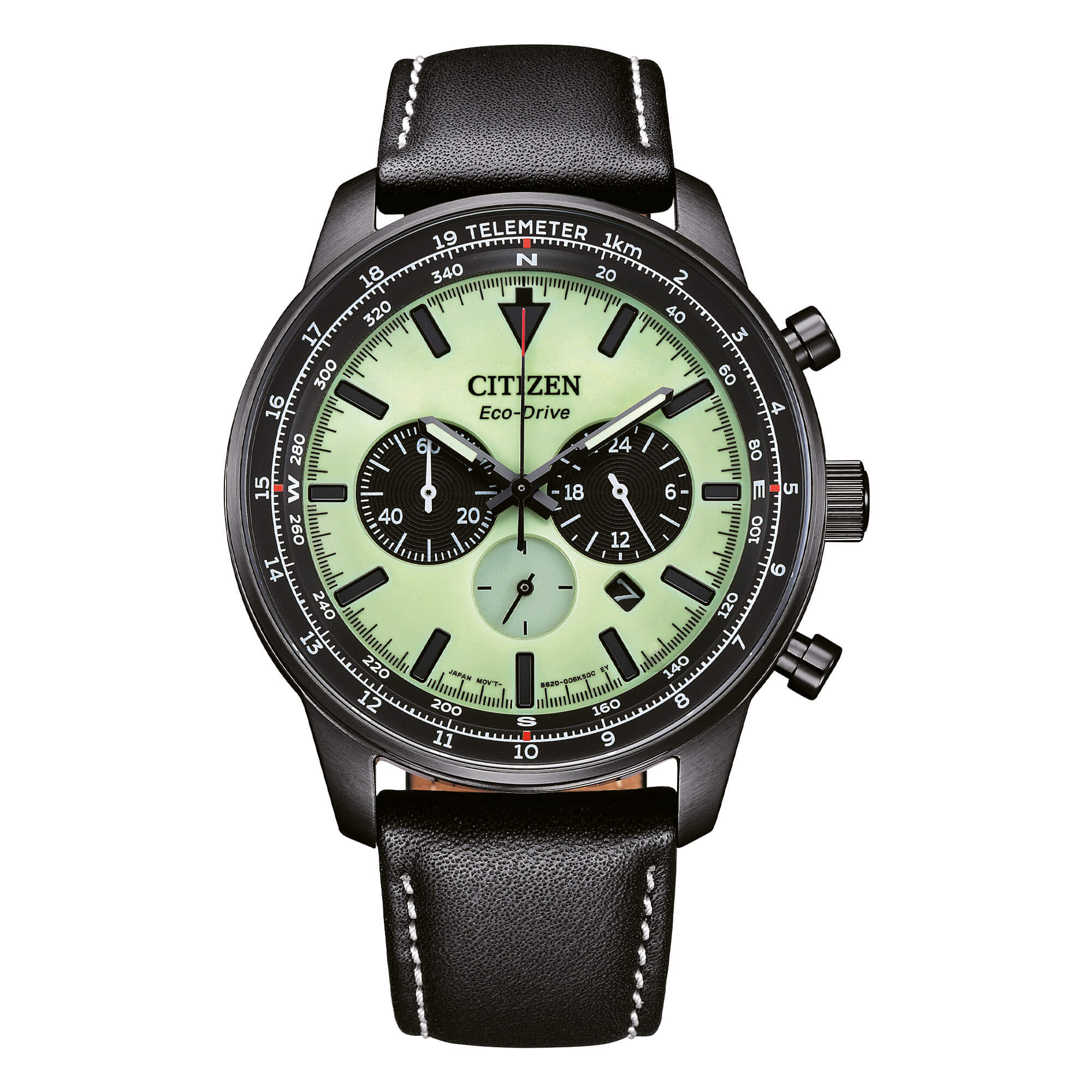 Orologio Uomo Citizen Eco-Drive Cronografo Nero Aviator Pelle CA4505-21X