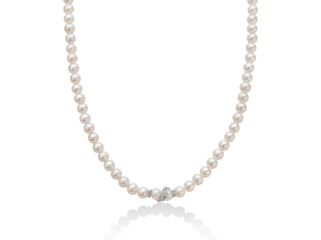 Collana Donna Miluna Filo Perla Oro 18 KT Diamanti PCL3726V