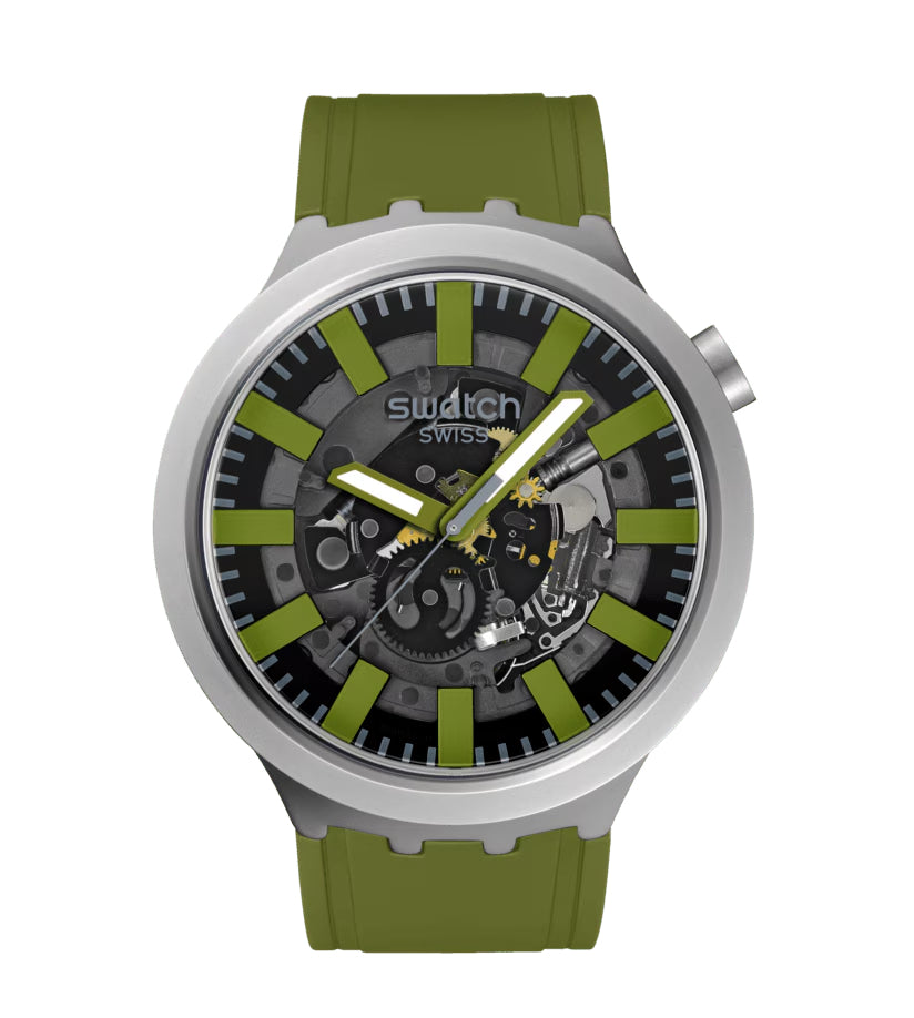 Orologio Uomo Swatch THRU THE UNDERBRUSH Acciaio Gomma Verde SB07S118